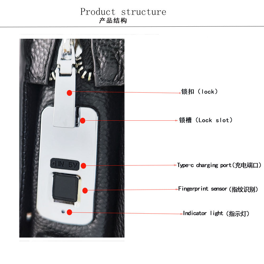 Fingerprint Unlock Men's Bag Genuine Leather Single Shoulder Crossbody Bag Top Layer Cowhide Casual Large Capacity High-end Chest Bag Anti-theft Bag