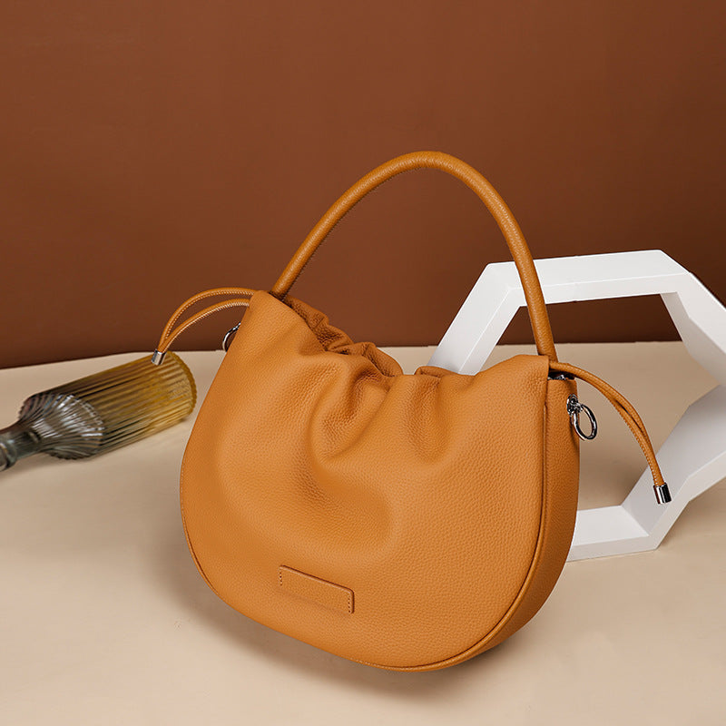 New Women's Bag Cloud Bag Fashion Crossbody Bag Cowhide Shoulder Bag Handbag Pleated Saddle Bag Trendy