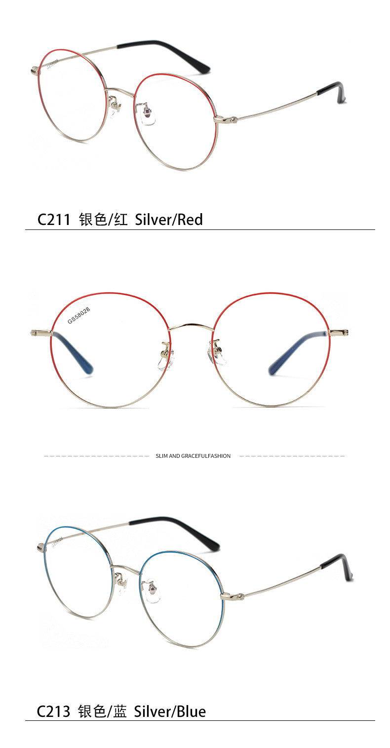 Round Frame Glasses Frame Metal Glasses Frame Women's Glasses Large Frame Light Luxury Style Rose Gold Fashion Commuting