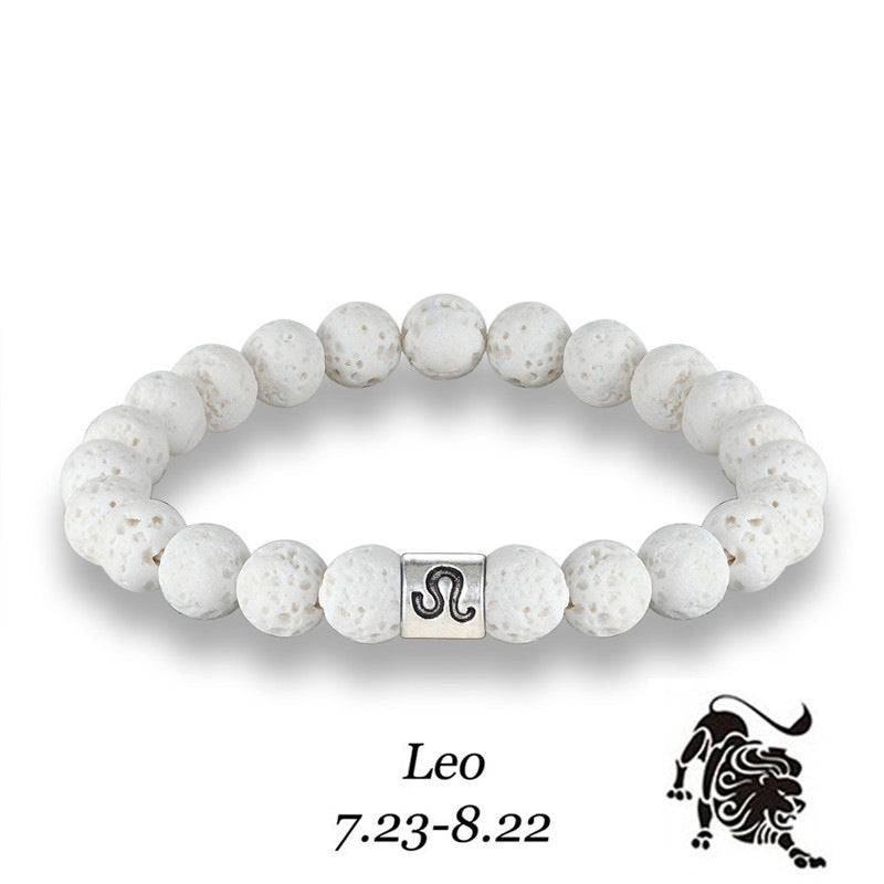 White Volcanic Stone Zodiac Bracelet Couple Holiday Gift Bracelet Scorpio Aquarius Pisces Twelve Zodiac Bracelet