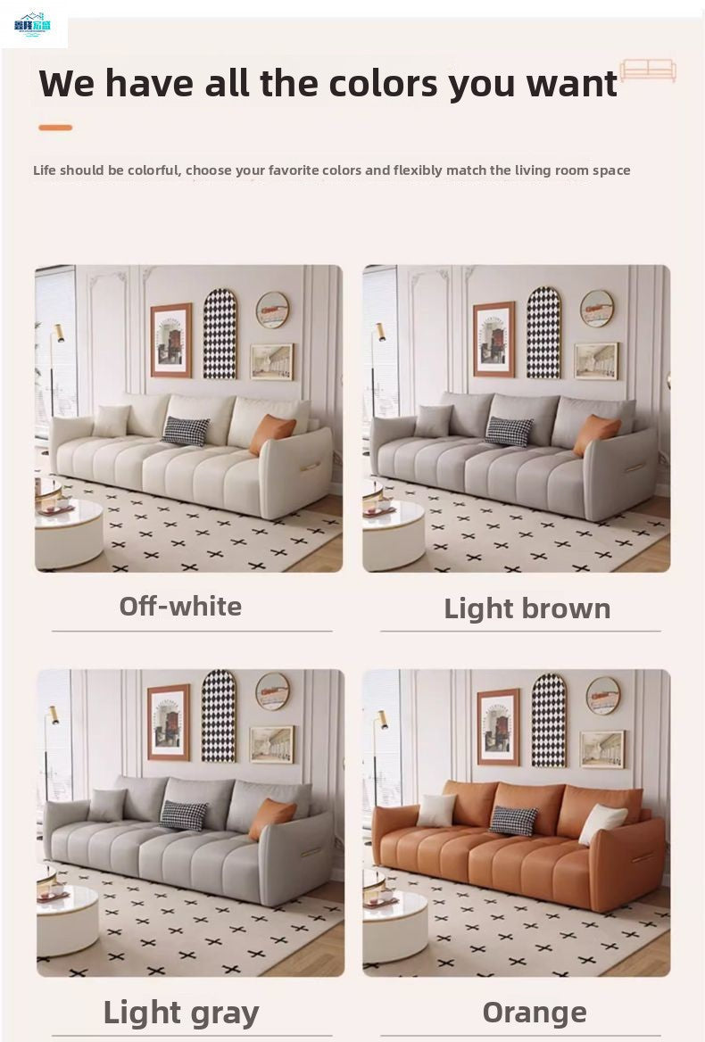 Italian Minimalist Light Luxury Eco Leather Cream Style Living Room Small Apartment Piano Key Straight Row Leather Art Sofa