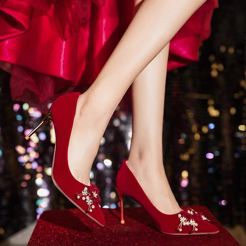 2025New Style Chinese-French Wedding Dress Toast Wedding Banquet Wedding Shoes Women Xiuhe Dress Low Heel Comfortable Bride High Heels