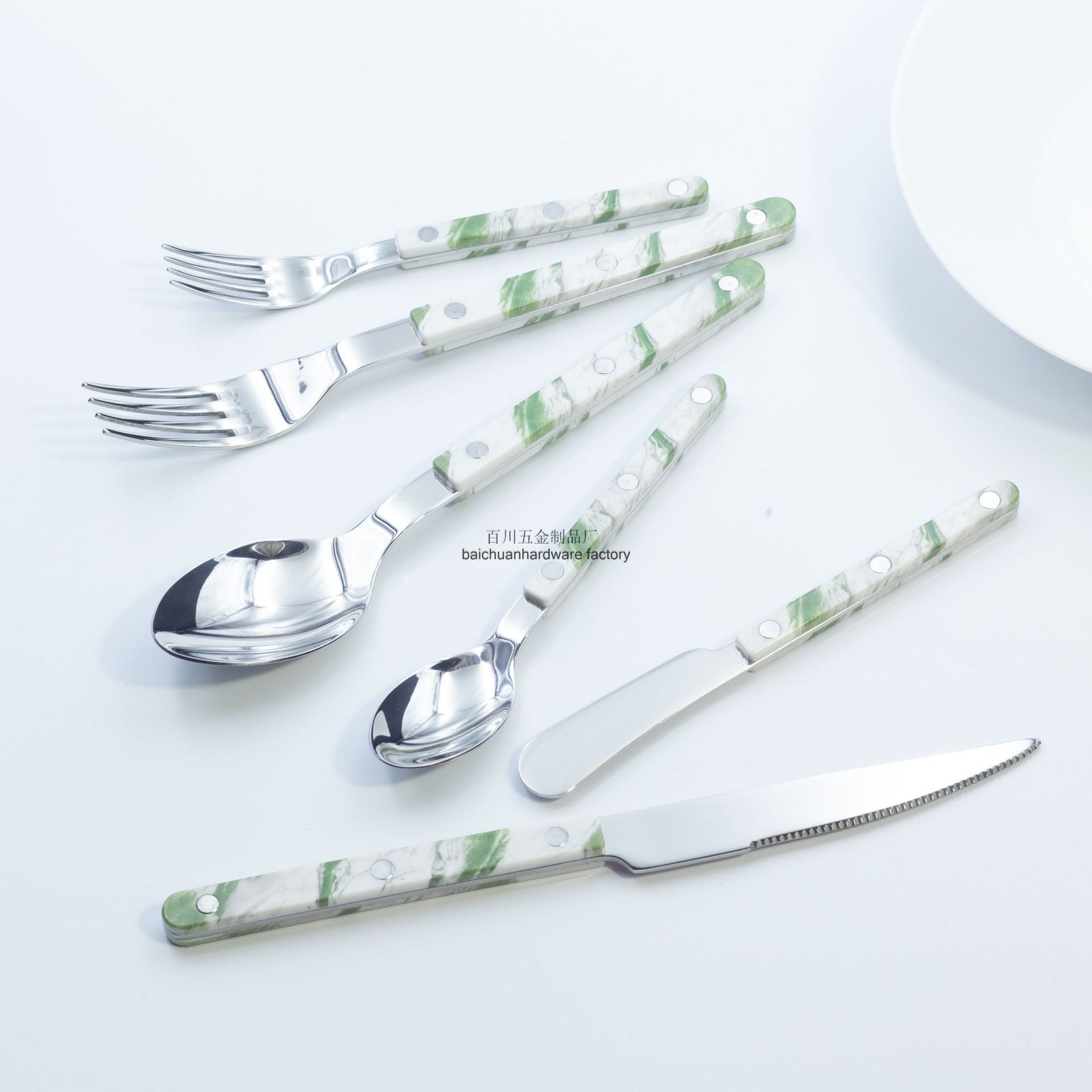 304Mirror Western Tableware Set ABS Handle Butter Knife Fork Spoon Clip Handle Steak Dessert Spoon Fork Plastic Handle