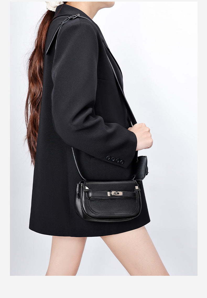 European and American Style Casual Women's Small Crossbody Bag2025New Fashionable Lightweight Single Shoulder Crossbody Bag with Buckle Genuine Leather Kelly Bag