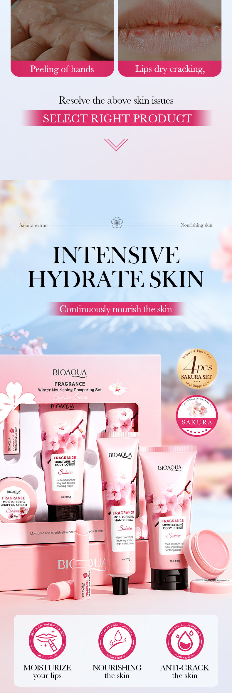 Sakura Series Winter Moisturizing Luxurious Set BIOAOUA Hydration Kit  Wholesale