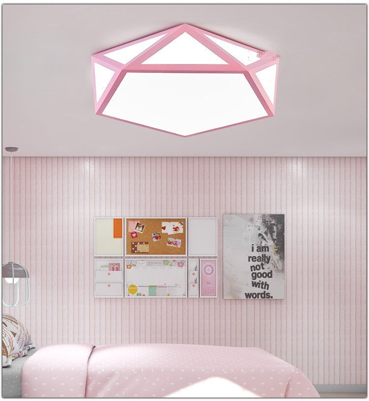 Minimalist Iron Art Acrylic Ceiling Light Nordic Diamond Geometric Hollow Children's Bedroom Colorful Macaron led Lamp