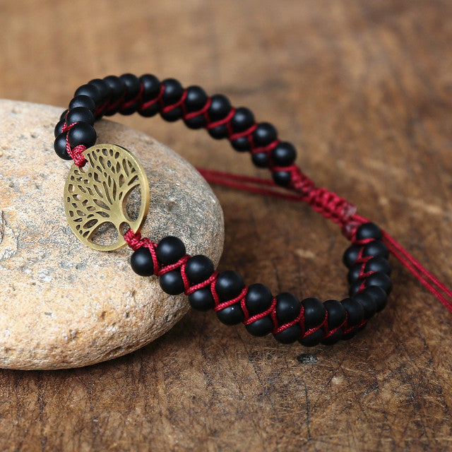 Natural Stone Woven Double Row Bracelet Adjustable Pull Bracelet Tree of Life Volcanic Stone Blue Pine Woven Double Layer Bracelet