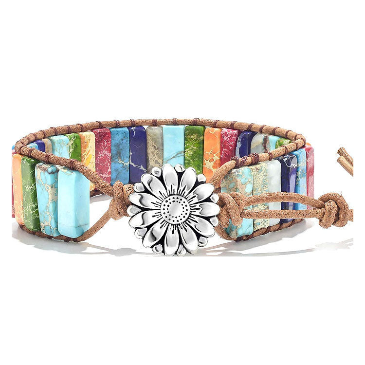 European and American Style Women's Bohemian Bracelet Vintage Emperor Stone Bracelet Handmade Woven Leather Cord Bracelet