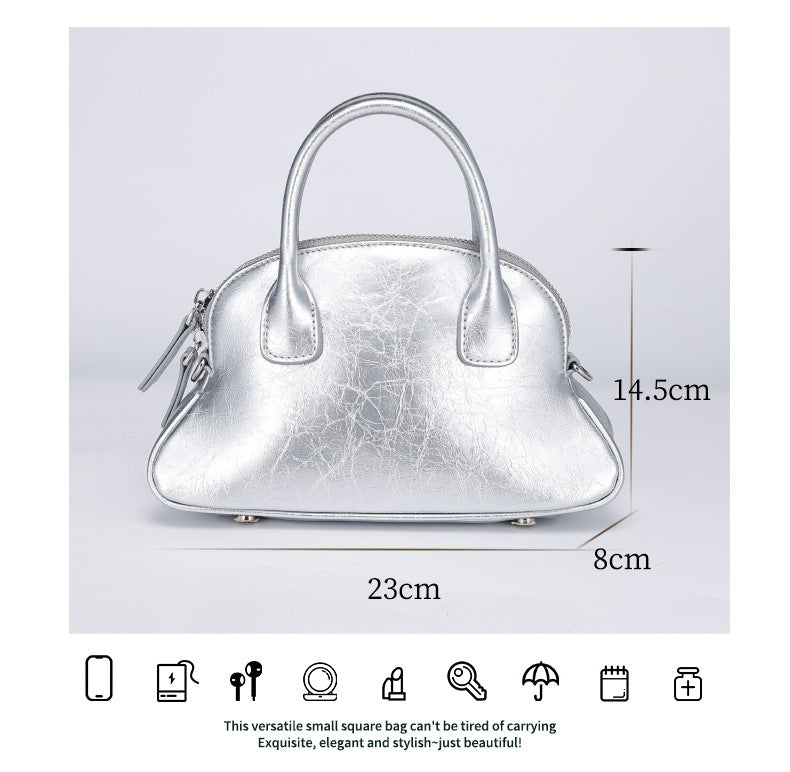 Korean Style Niche Design Spring Summer New Handbag Retro Sweet Oil Wax Leather Fashion Women's Bag Single Shoulder Crossbody Bag