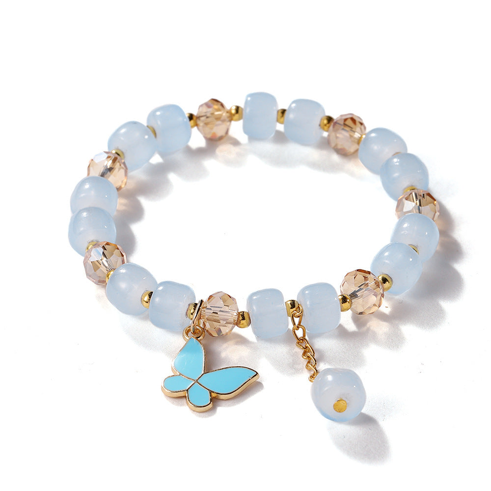 New Explosive Crystal Bracelet for Women, Dopamine Color Matching Beaded Butterfly Crystal Glass Bracelet