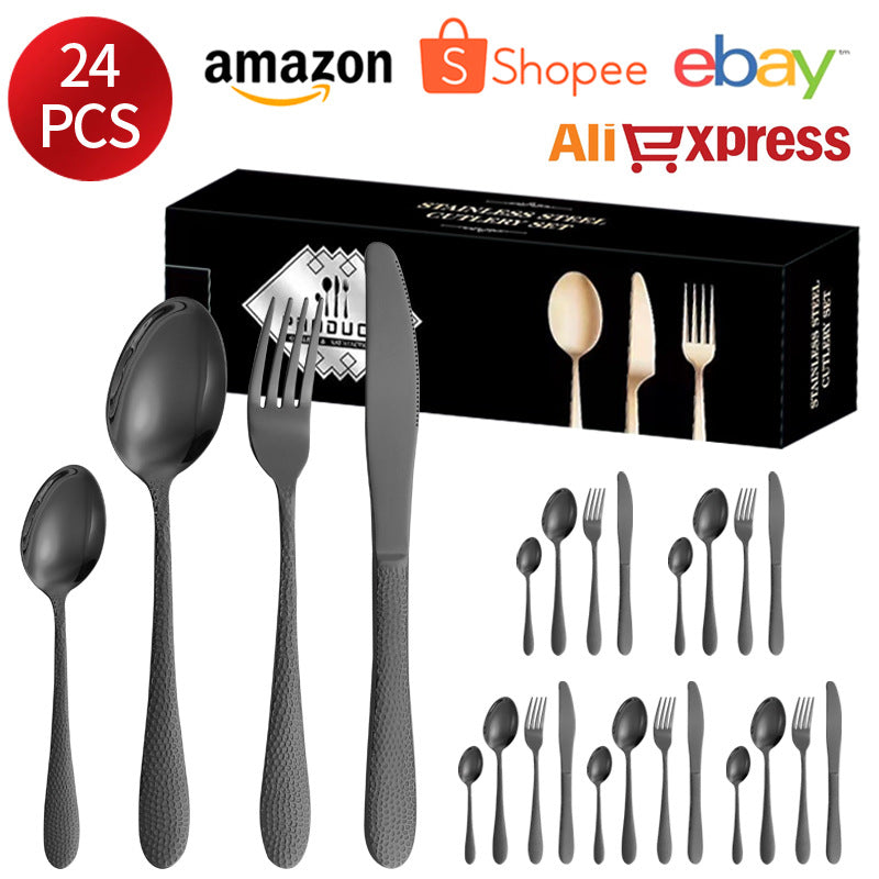410Stainless Steel Tableware Hotel Restaurant Hammered Knife Fork Spoon24Set of Western Steak Knives and Forks