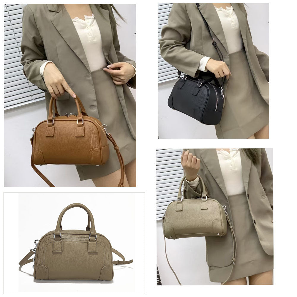 Large Capacity Genuine Leather Bag Top Layer Cowhide Women's Bag Single Shoulder Crossbody Ladies' Bag Handbag Round Bag Fashion Versatile