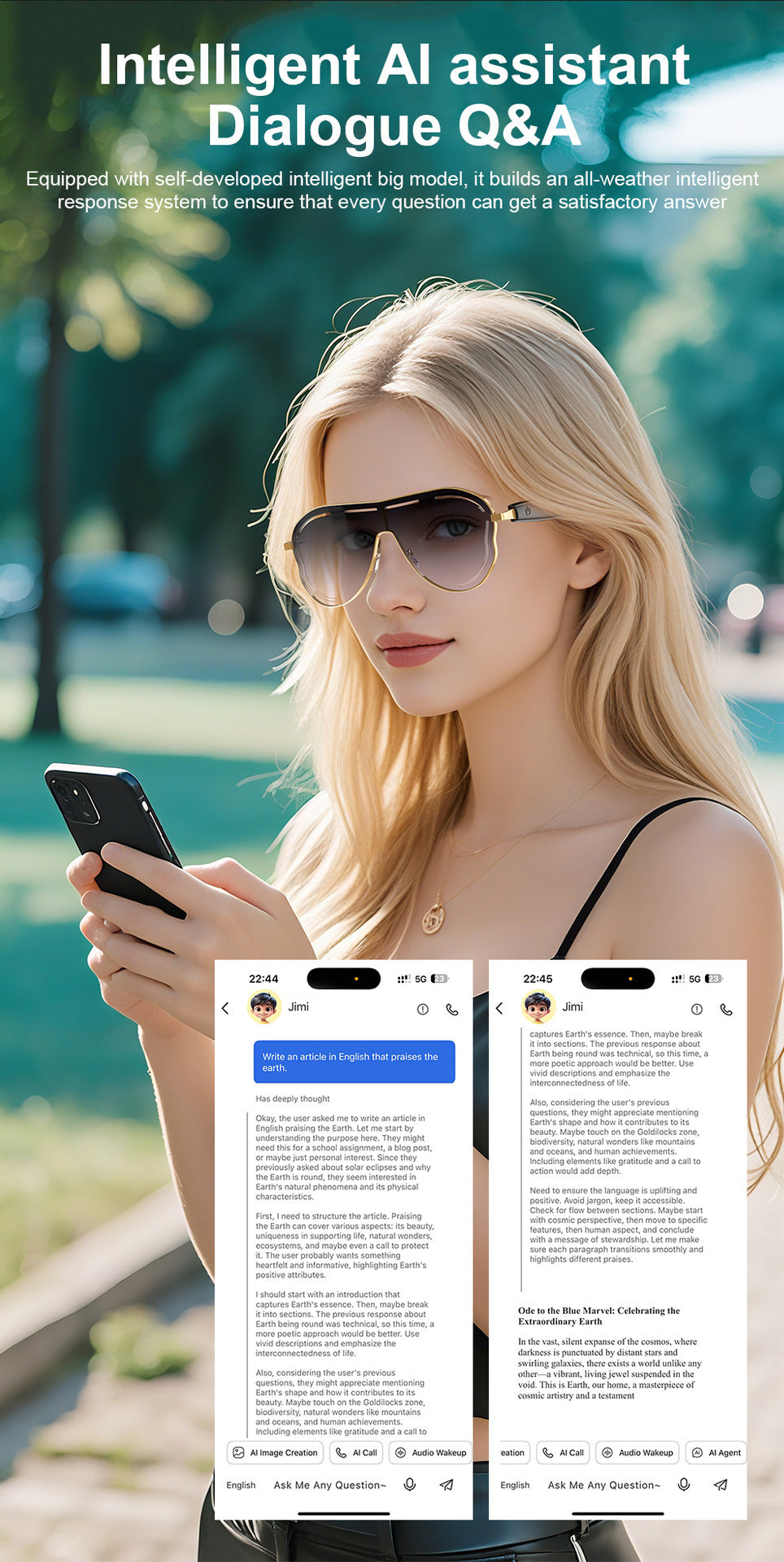 AI Translation Smart Bluetooth Glasses Sunglasses Sports Bluetooth Smart Audio Headphones Glasses Fashion Sunglasses