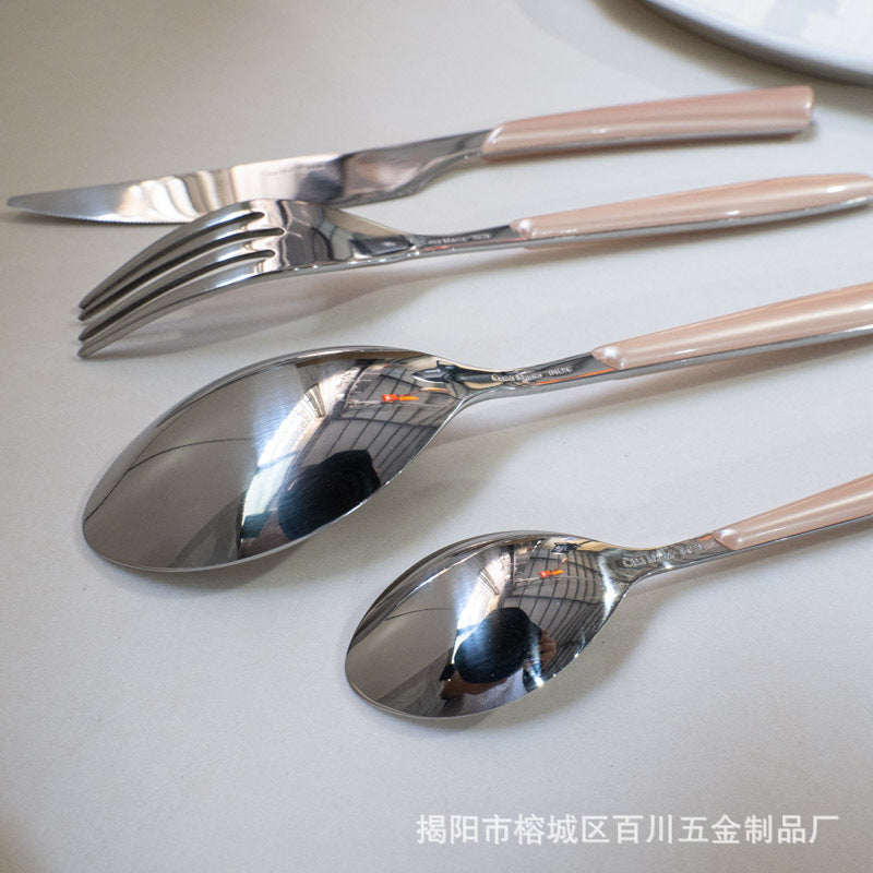 Square Handle High-End Thickened Stainless Steel Western Cutlery Hotel Knife Fork Spoon Set Cutlery Steak Knife Fork Wholesale Factory