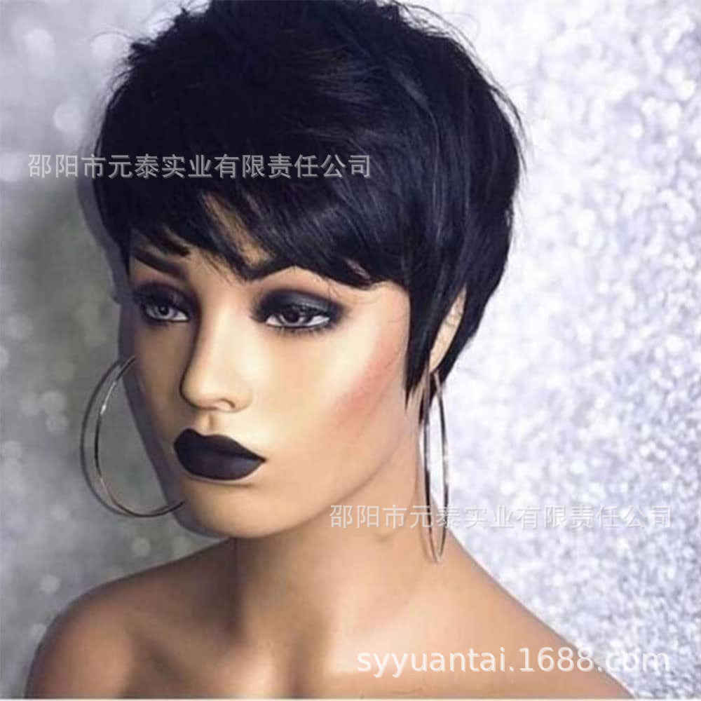 Short Bob Wavy Wig With Bangs Full Machine Made No Lace Wigs