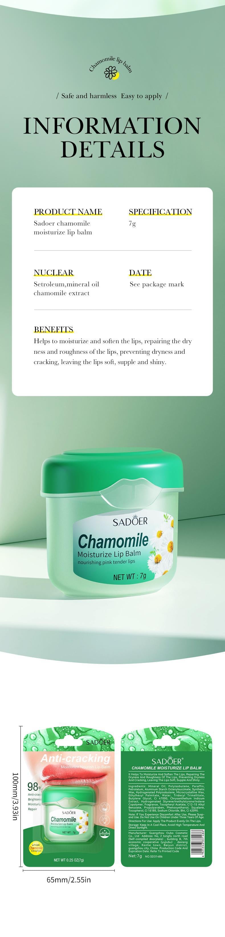 Lip Balm SADOER Honey Hydrating Avocado Anti-Dry Crack Peach Lip Mask  Wholesale