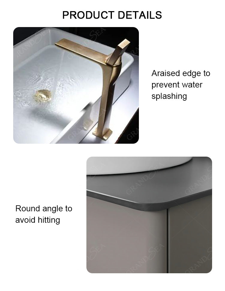 Luxury Solid Wood Bathroom Drawer Storage Vanity Cabinet With Half Moon Mirror Wash Basin for Hotel Bathroom