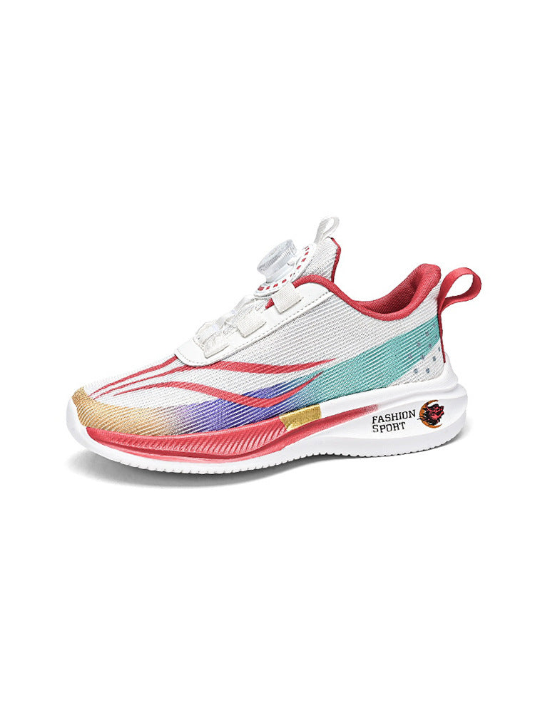 New Children's Shoes Breathable Rotating Button Sneakers Red Rabbit Casual Big Kids Shock Absorption Non-Slip Running Shoes
