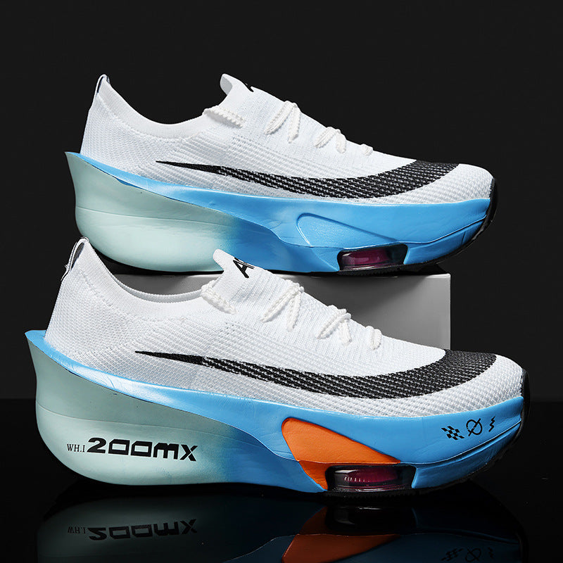 Autumn New High Elastic Double Mesh Breathable Student Training Racing Running Shoes Air Cushion Shock Absorption Full Palm Carbon Plate Sports Shoes