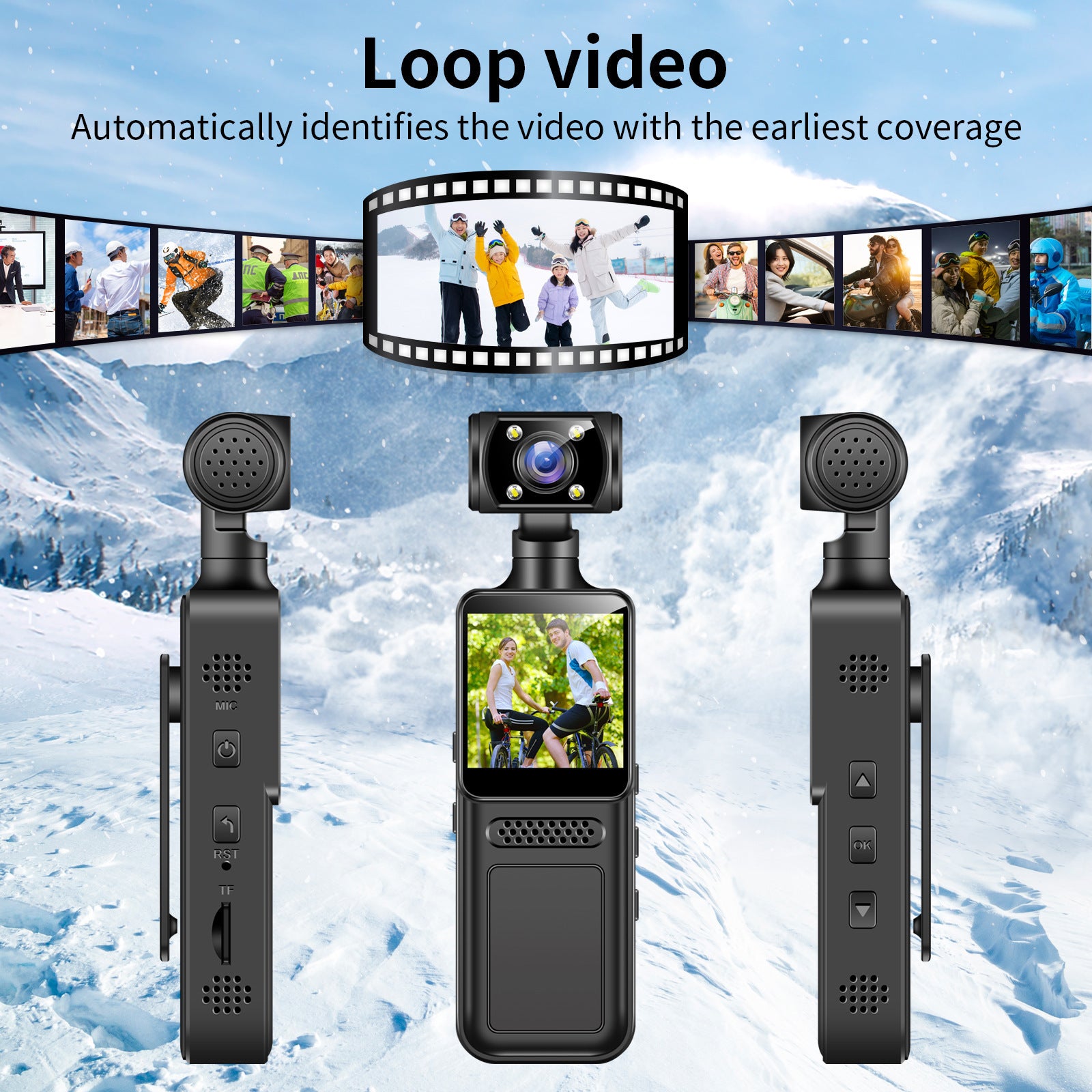 M12Handheld Pocket Camera Portable Body Camera with Clip Sports Camera Handheld Video Recorder Cycling Recorder