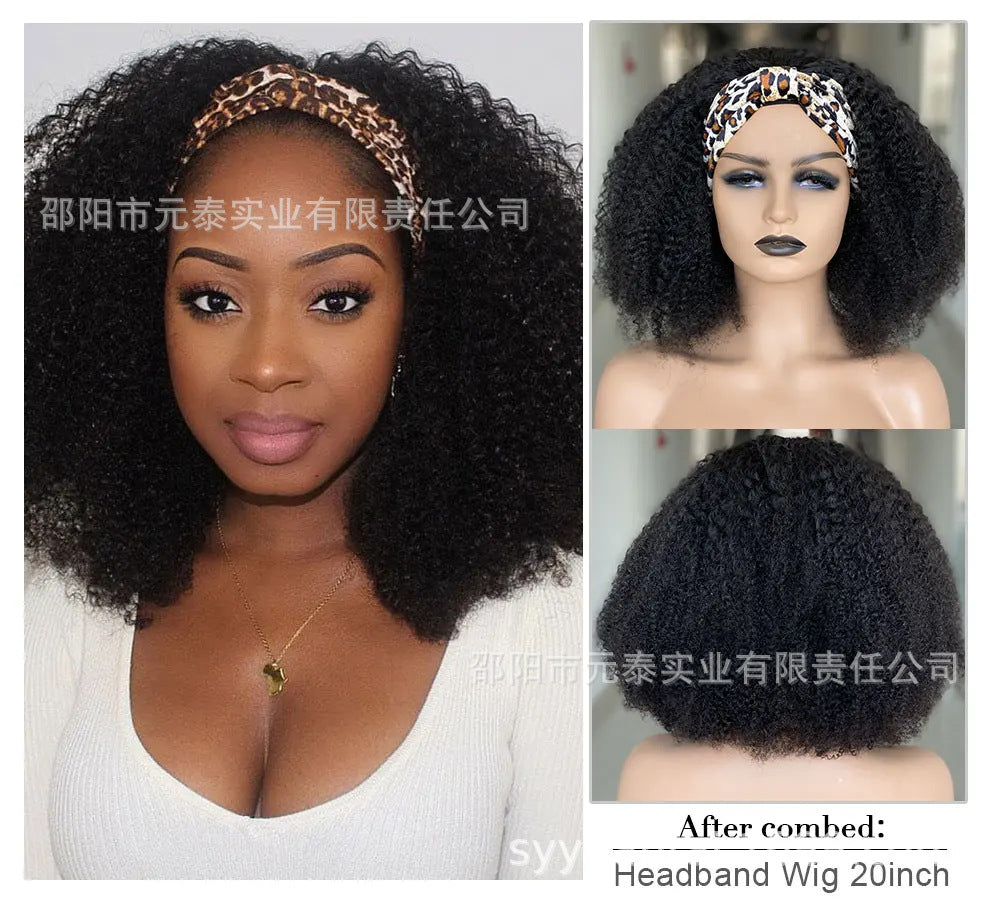 Hair Band Brazilian Human Hair 180% Density Kinky Curly Headband W