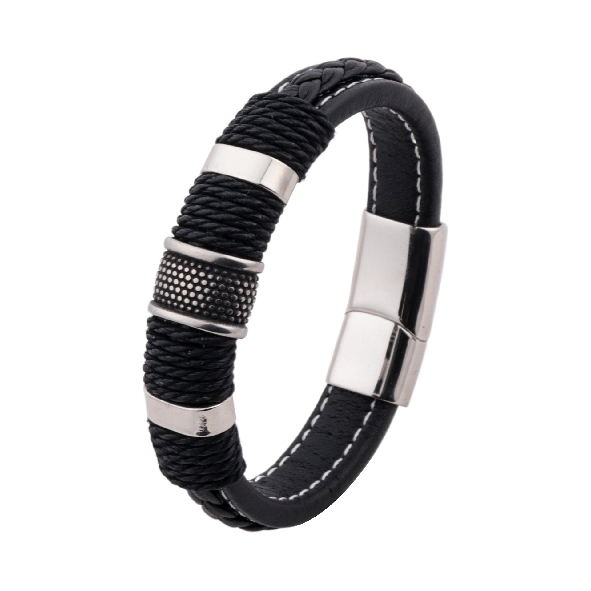New Punk Bracelet for Men gold Steel Ring Bracelet Couple Jewelry Magnetic Clasp Cord Leather Bracelet