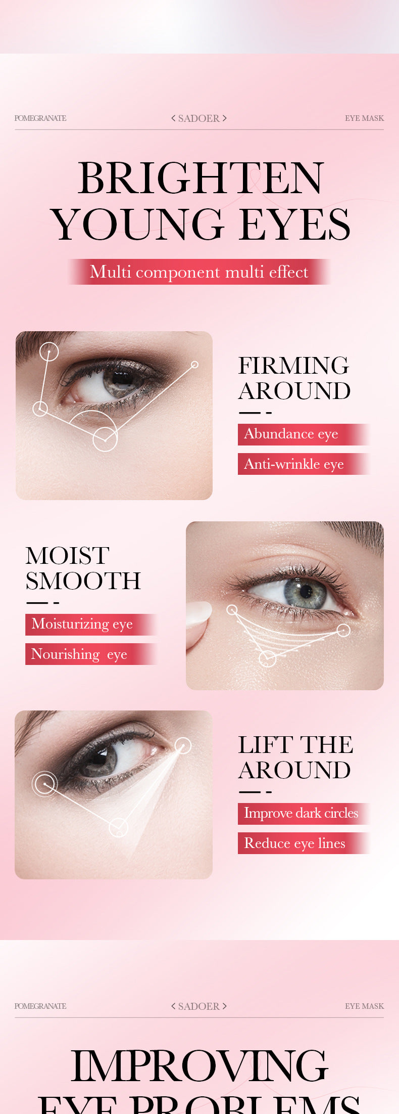 Pomegranate Collagen Moisturizing Eye Mask SADOER Firming and Moisturizing Eye Mask Patch Cross-Border Wholesale