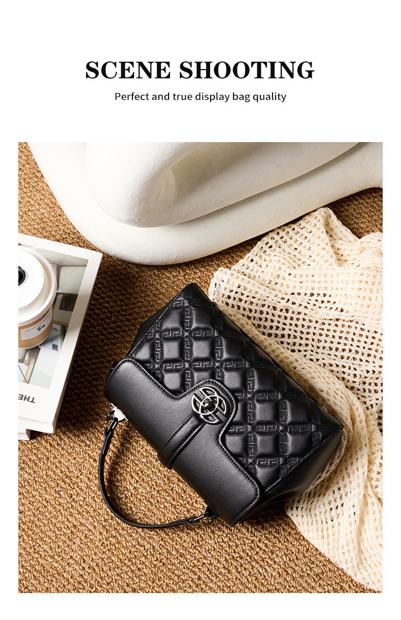 Lingge New Fashion Women's Bag Top Layer Cowhide Large Capacity Versatile Trendy Single Shoulder Crossbody Bag Genuine Leather Light Luxury Handbag