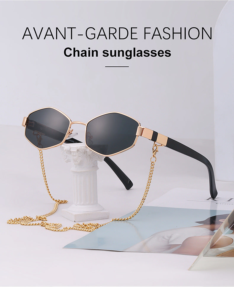 New Women's Sunglasses Fashion Chain Personality Round Frame Korean Style Sunglasses Wholesale Glasses sunglasses