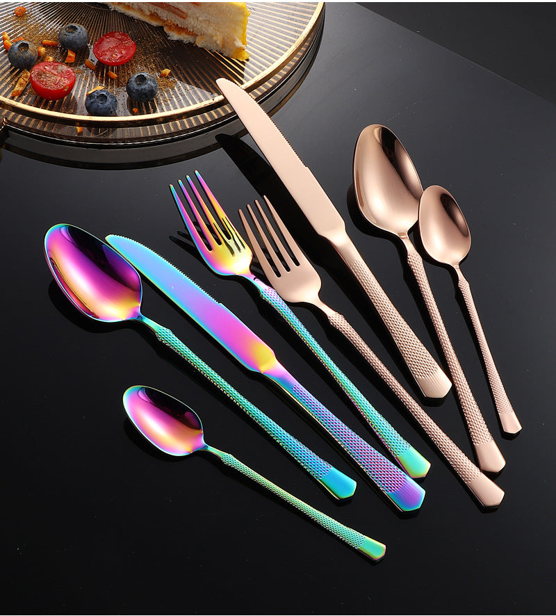 201Stainless steel tableware hotel high-end cutlery set24Set of Restaurant Star Point Steak Knife and Fork Set