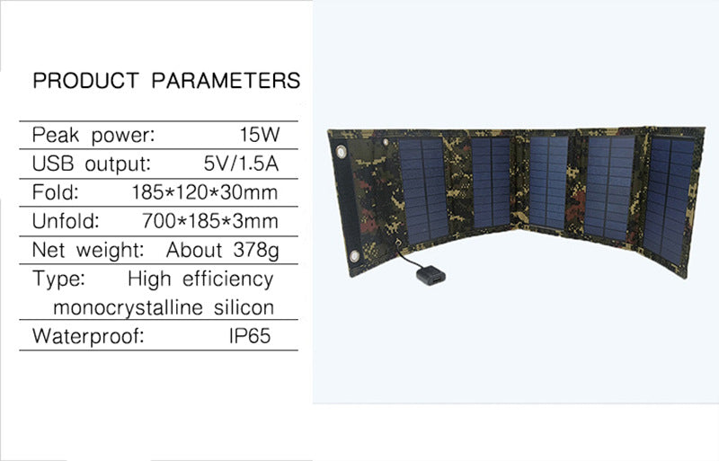 E-commerce 15W 5V USB Output Portable Solar Panel Outdoor Hiking Camping Solar Folding Bag