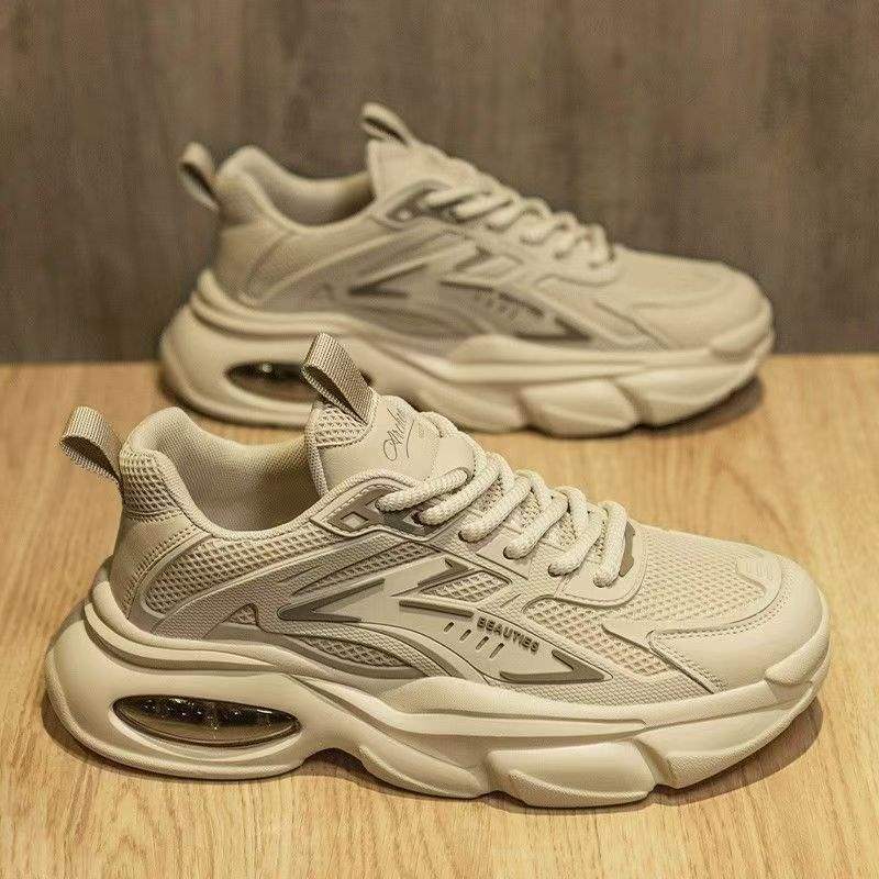 Men's Shoes Summer2025New Pure Black Thick-Soled Black Warrior Air Cushion Casual Sports Shoes Dad ins Trendy Shoes