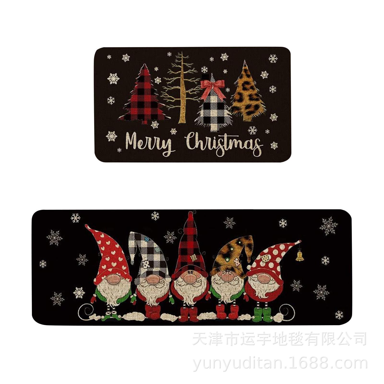 Christmas Kitchen Floor Mat Two-Piece Set Crystal Velvet Water-Absorbent Oil-Absorbent Non-Slip Foot Mat Holiday Decorative Floor Mat