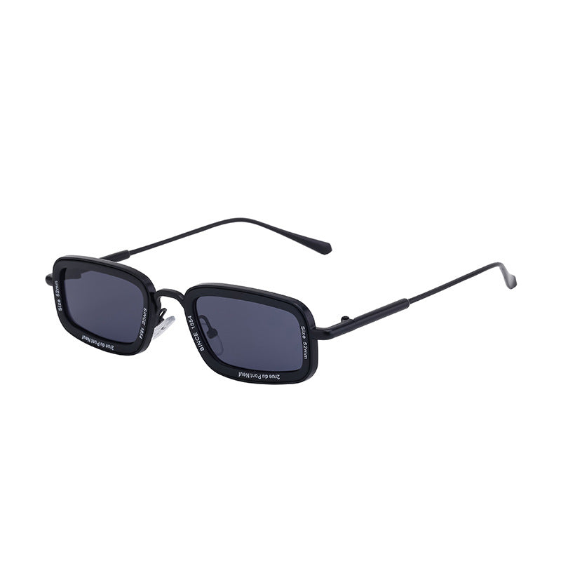 Square Small Frame Sunglasses for Women with Letter Print, Personalized European and American Retro High-End Feel ins Fashion Sunglasses for Women Trendy Glasses
