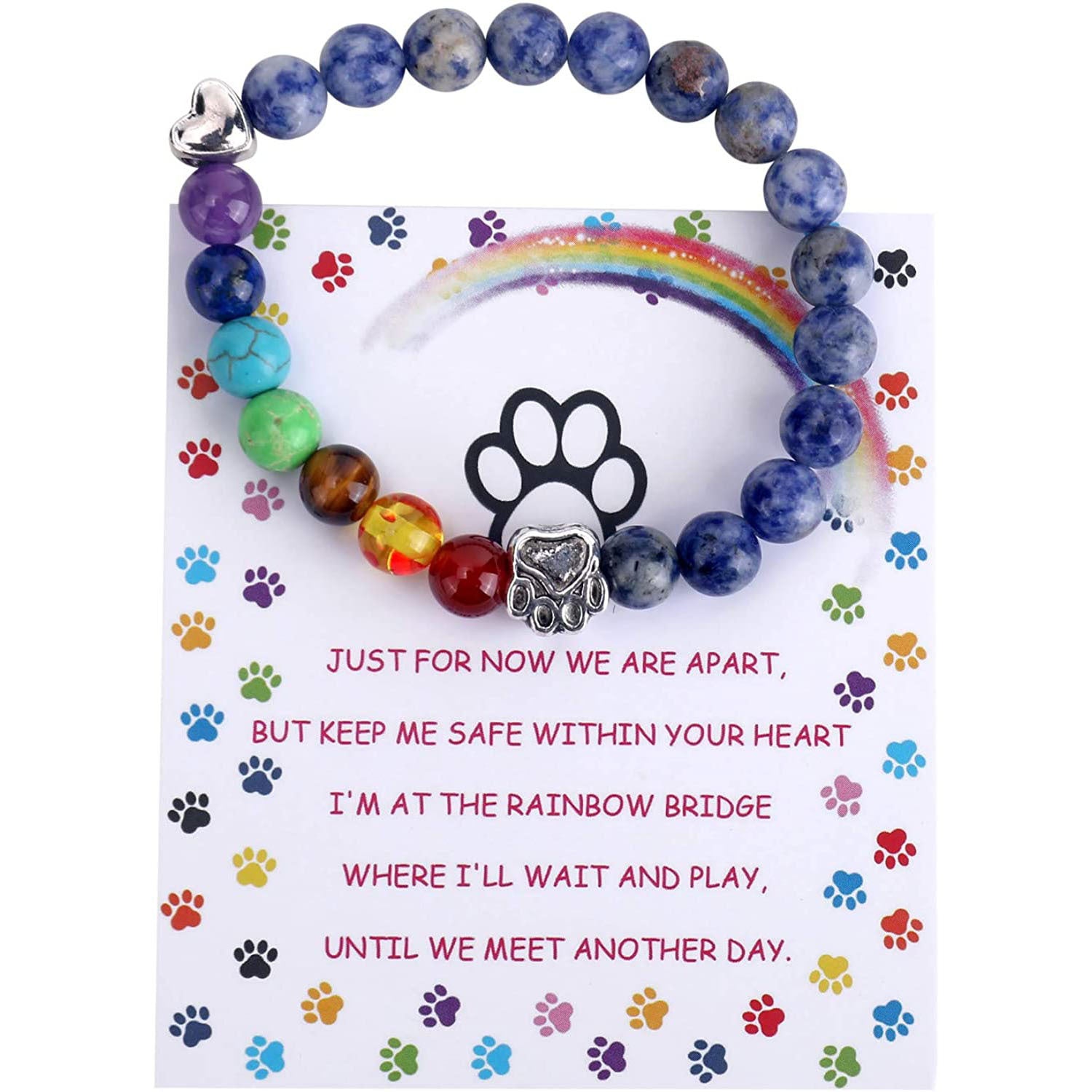 Men's White Turquoise Bracelet Heart Paw Print Alloy Pendant Volcanic Tiger Eye Colorful Beads Blue Dot Bear Paw Bracelet