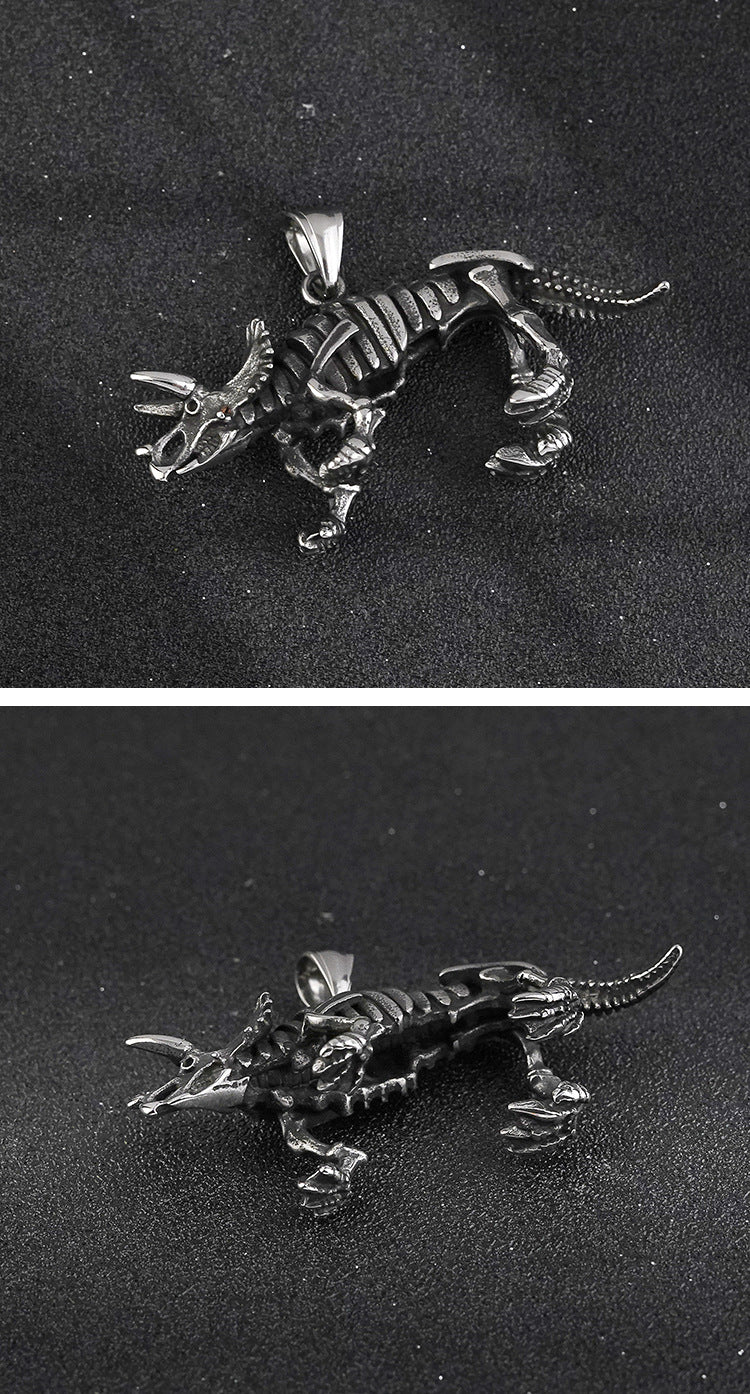 New Stainless Steel Dinosaur Pendant Vintage Blackened Oil Titanium Steel Dinosaur Bone Necklace Jewelry Source Factory