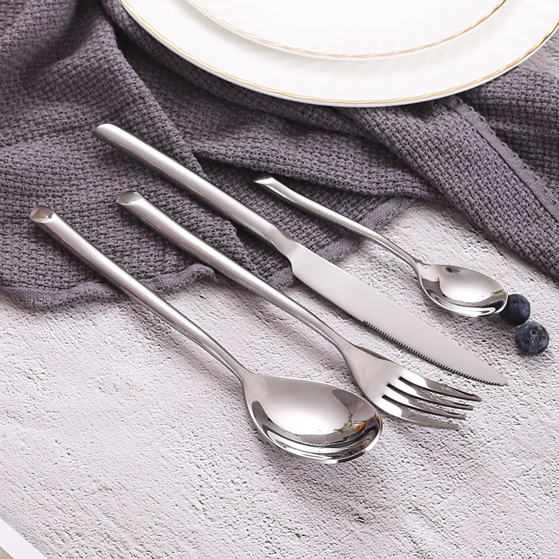 American Style Stainless Steel Western Steak Knife Slanted Tail Knife Fork Spoon Mirror Polished Tea Set3Solid Fork with Teeth