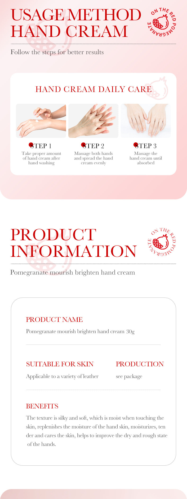Red Pomegranate Hand Cream30g SADOER Moisturizing, moisturizing and refreshing hand cream cross-border foreign trade wholesale