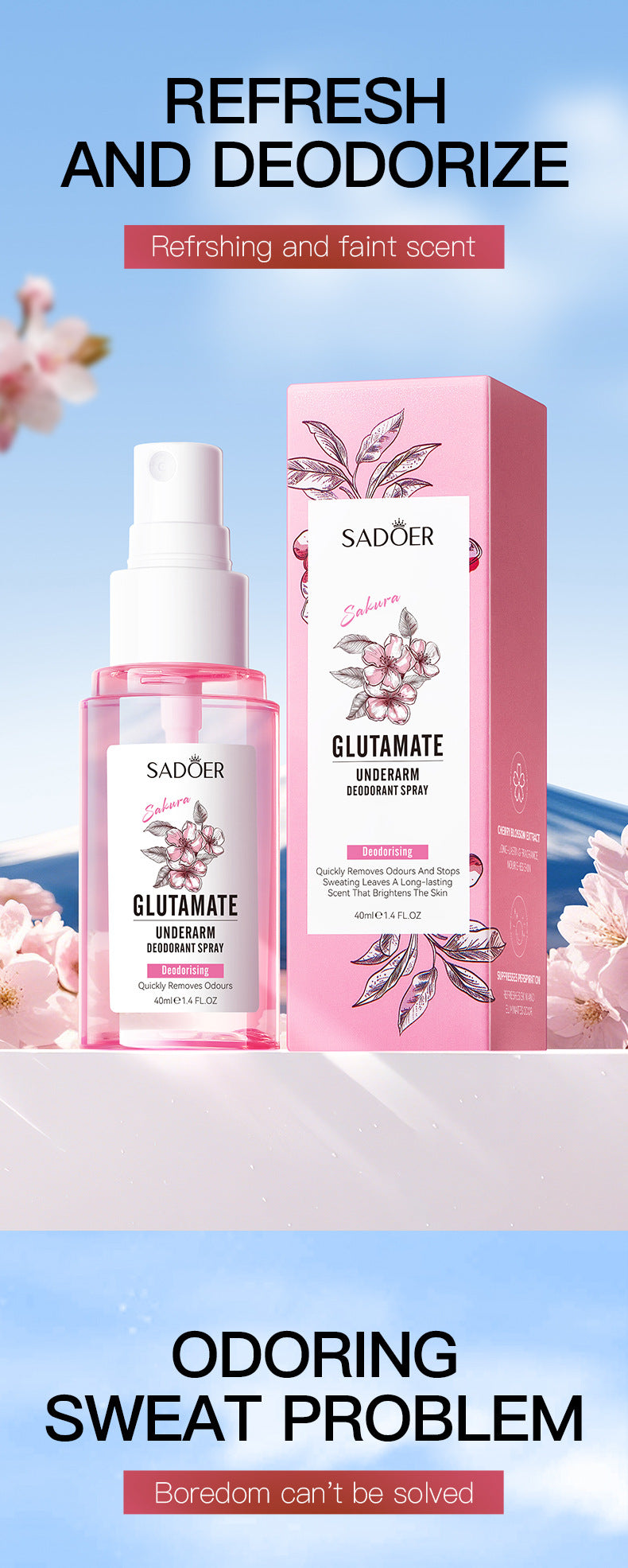 Sakura Underarm Fragrance Spray SADOER Underarm Antiperspirant Spray  Wholesale