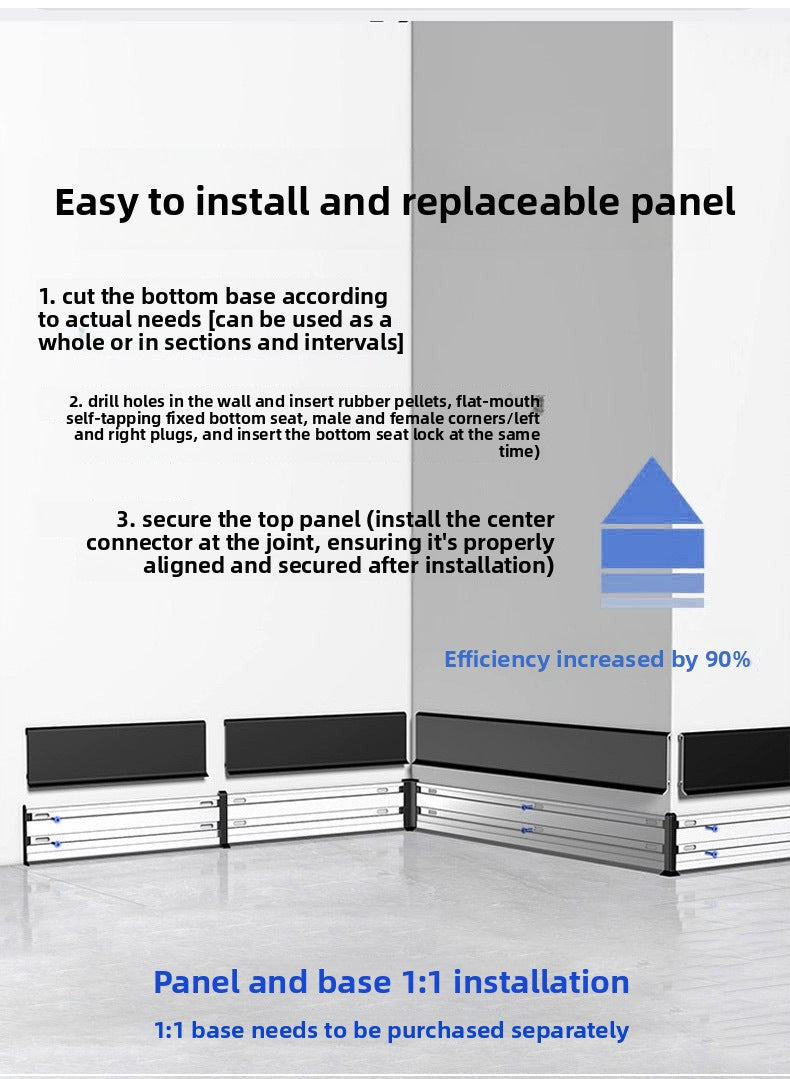 Thickened aluminum alloy skirting board, snap-on metal baseboard, self-adhesive, seamless, stainless steel skirting board for home use