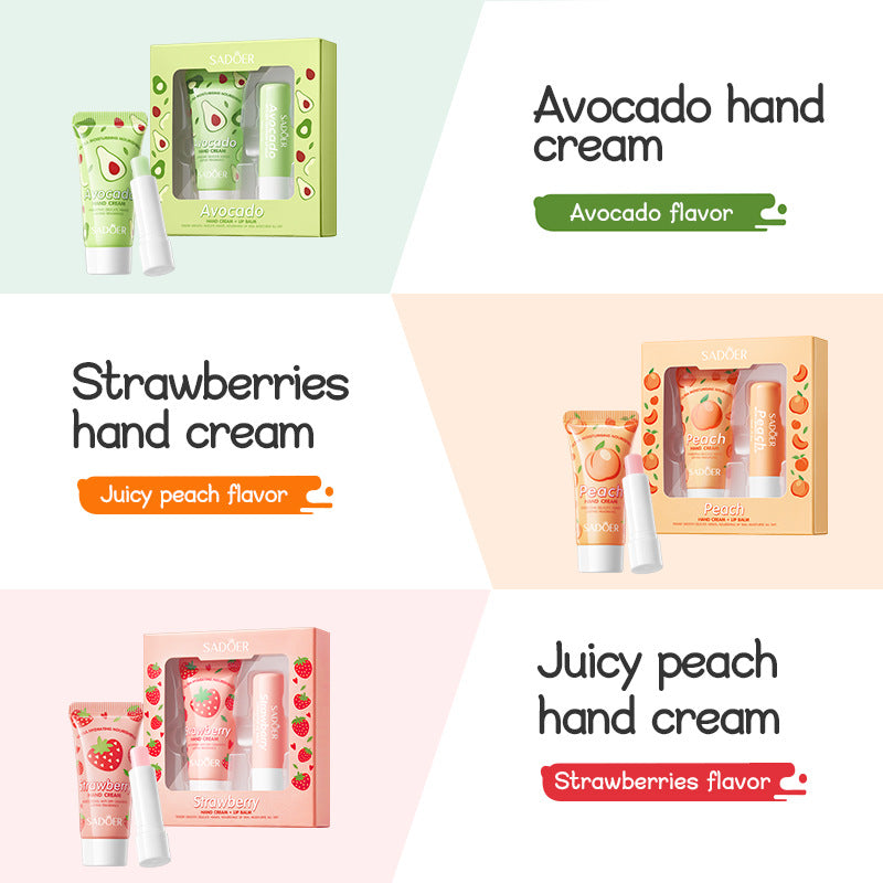 Strawberry Hand Cream Lip Balm Set SADOER Nourishing Autumn and Winter Hand Cream Lip Balm  Wholesale