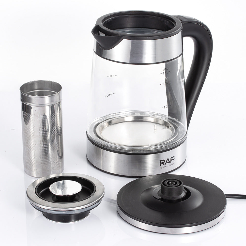 RAF European Standard Electric Kettle Automatic Power Off High Borosilicate Glass Electric Kettle LED Adjustable Temperature with Filter Plug7202