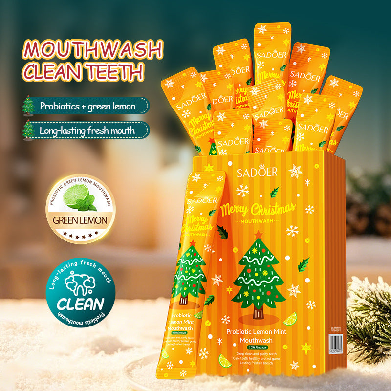 Christmas Probiotic Mouthwash SADOER Green Lemon Mint Oral Cleanser  Wholesale