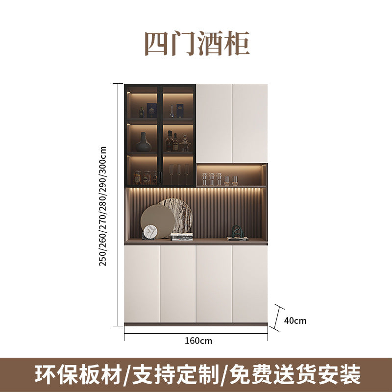 Solid Wood Sideboard Cabinet Against Wall Integrated Modern Minimalist Glass Door Wine Cabinet Dining Living Room Storage Cabinet Home Organizer