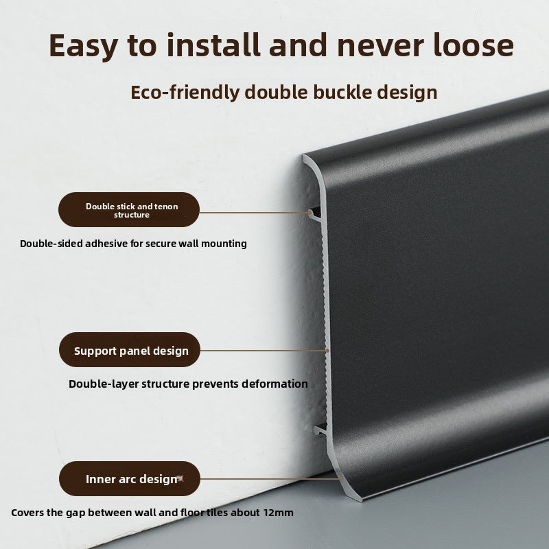 Aluminum alloy skirting board, ultra-thin cream-style baseboard decorative line, curved light-luxury metal snap-on skirting board