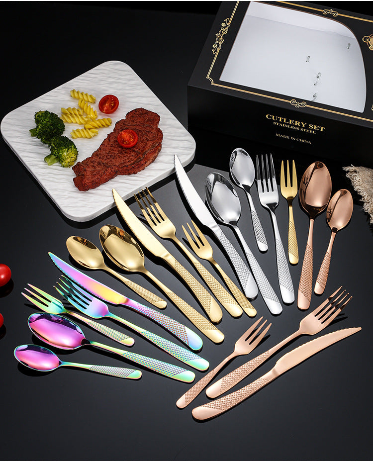 New Hot Selling Stainless Steel Star Diamond Tableware Knife, Fork and Spoon40Set20Set of Steak Knives and Forks