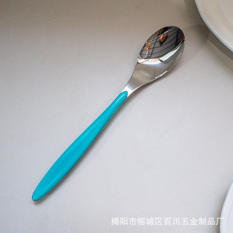 304Stainless Steel Spoon Colorful Western Food Spoon Baby Feeding Spoon Thickened Adult Table Spoon Restaurant Hotel Dessert Spoon