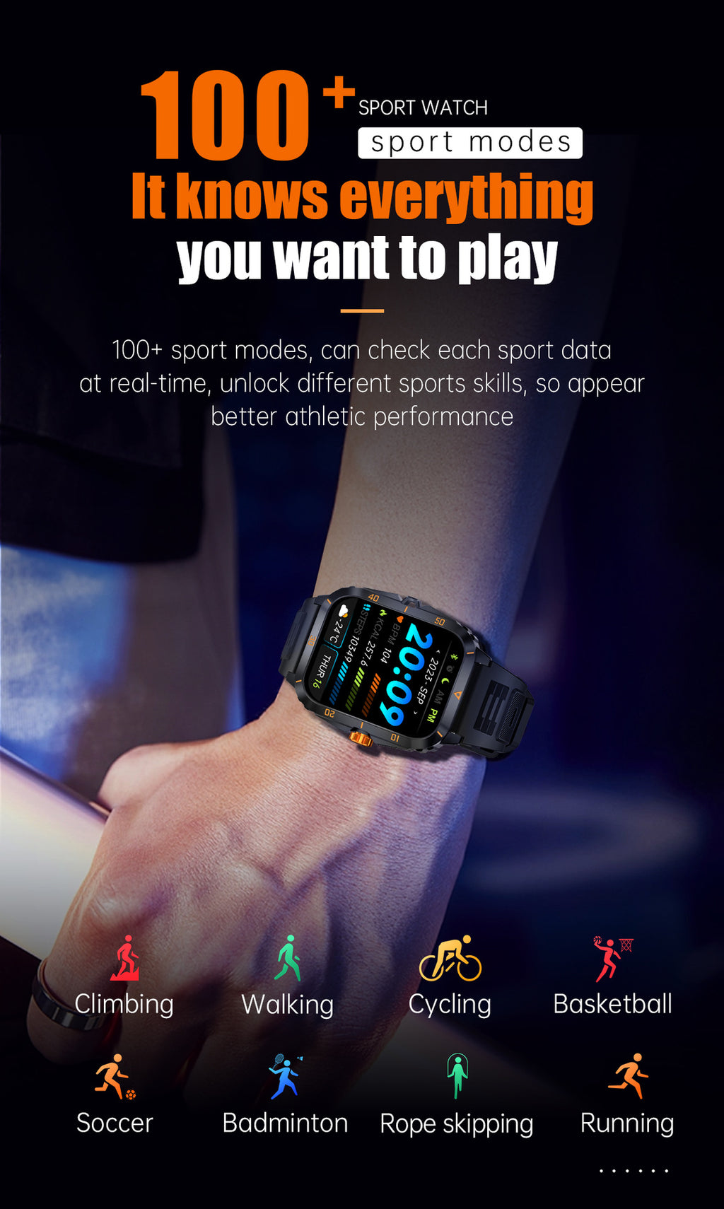 KT71Smart Watch Bluetooth Call True Heart Rate Step Sleep Monitoring3ATM Deep Waterproof Sports Tri-Proof