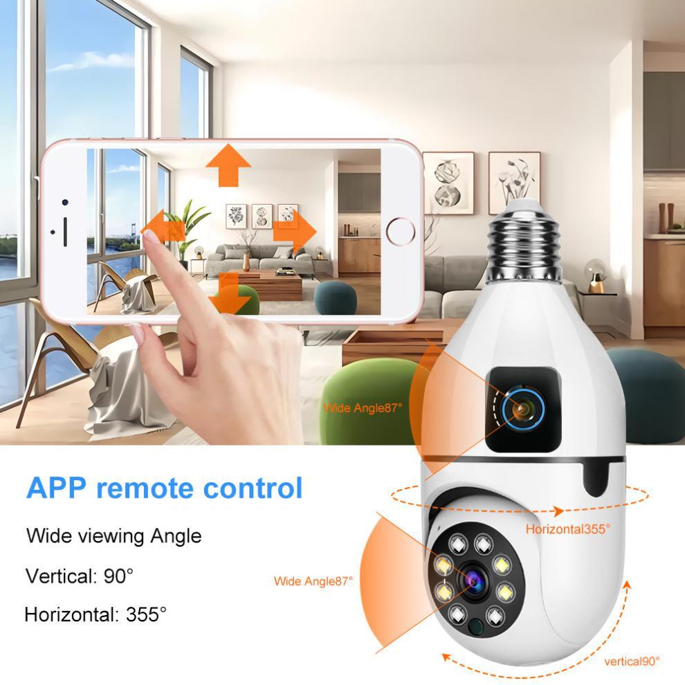 V380Binocular Bulb WiFi Camera Day and Night Full Color Panoramic HD Dual Lens Wireless Surveillance Camera