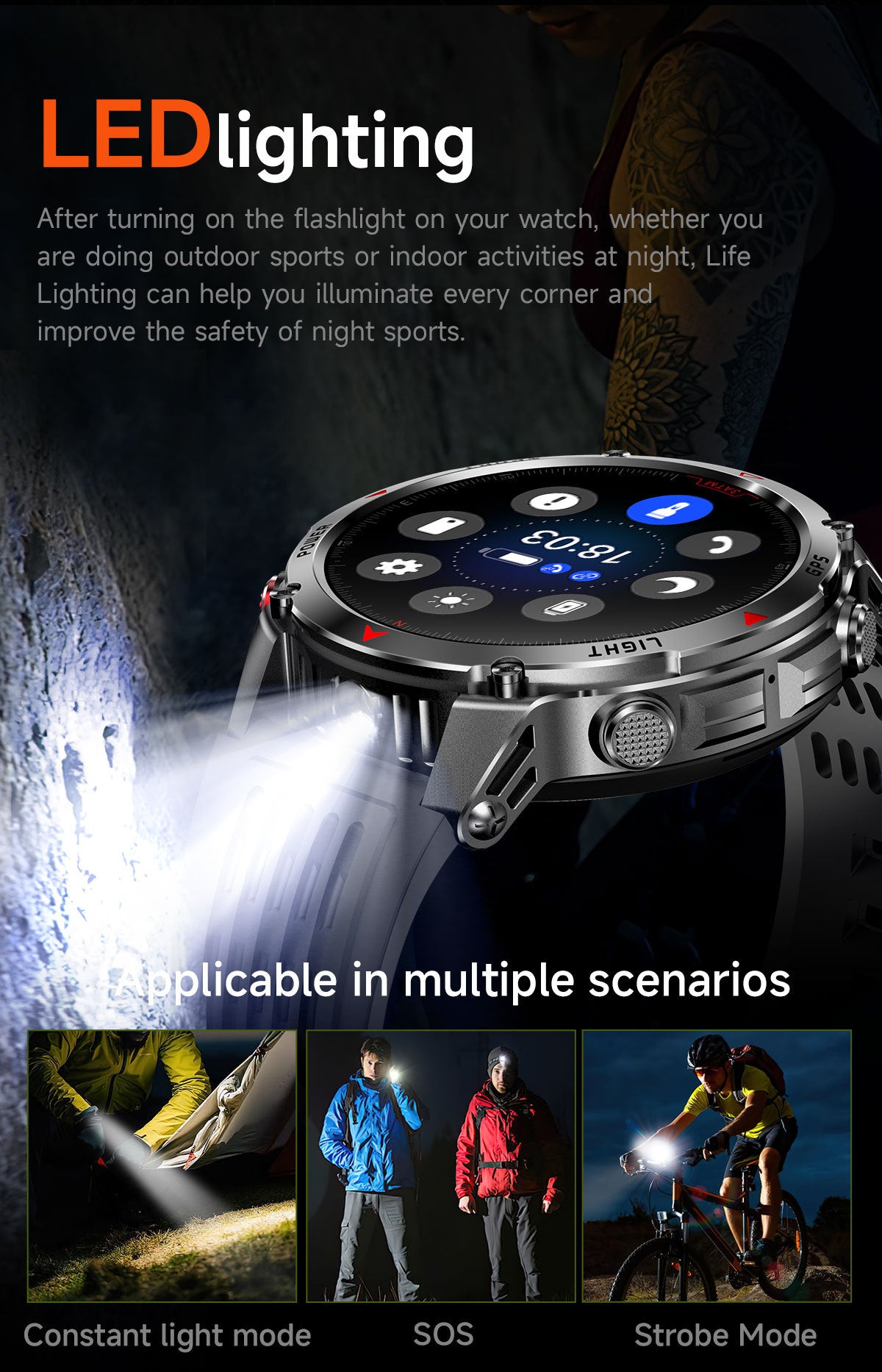 HT37Smart Watch1.46inch Bluetooth Call Heart Rate Pedometer GPS Beidou Positioning Three-Proof Sports Track